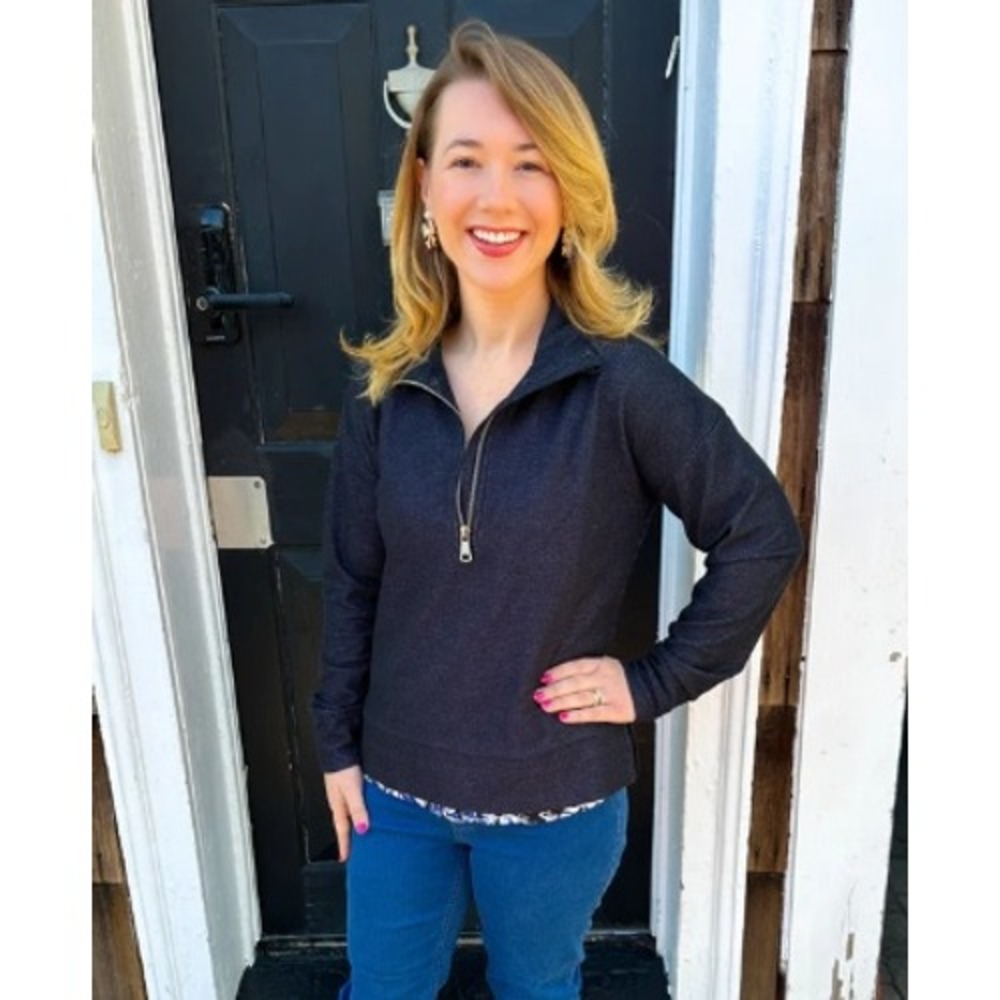 Lulu-B Womens Navy Blue Quarter Zip Pullover Long Sleeve High Low Hem Medium